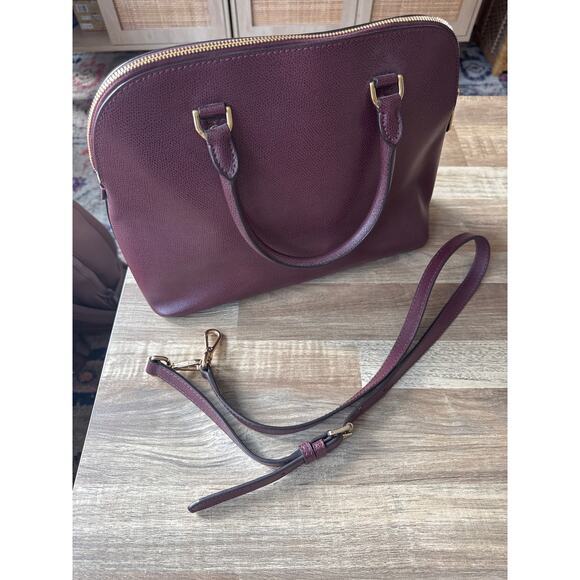 Michael Kors Cindy Pebbled Leather Medium Dome Satchel Purse Burgundy - Picture 3 of 7
